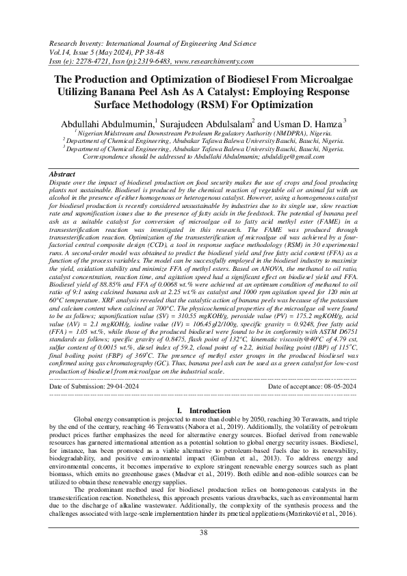 (PDF) The Production and Optimization of Biodiesel From Microalgae ...