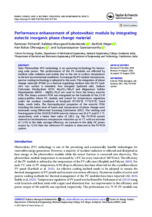 (PDF) Performance enhancement of a photovoltaic module by passive ...