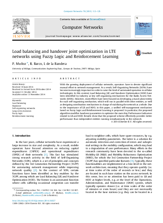 (PDF) Load balancing and handover joint optimization in LTE networks ...