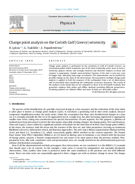 (PDF) Change point analysis on the Corinth Gulf (Greece) seismicity