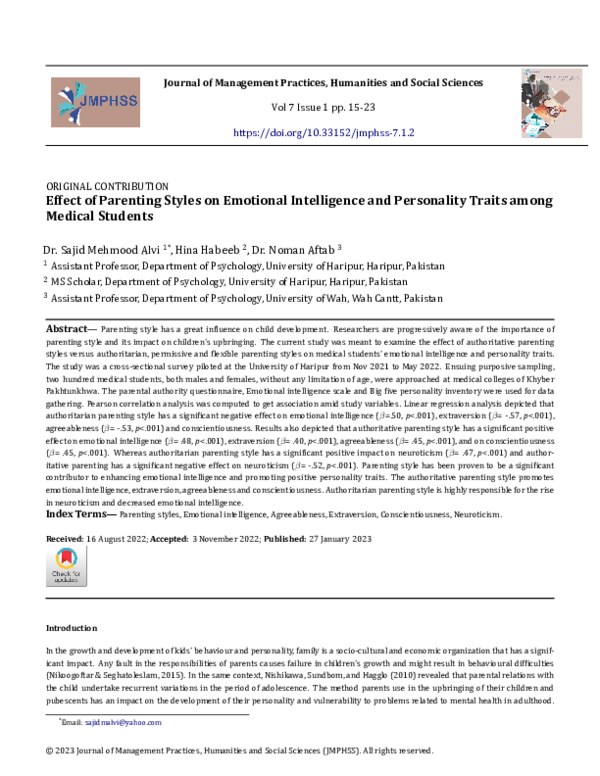 (PDF) Effect of Parenting Styles on Emotional Intelligence and ...