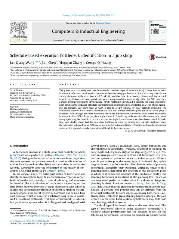 (PDF) Schedule-based execution bottleneck identification in a job shop