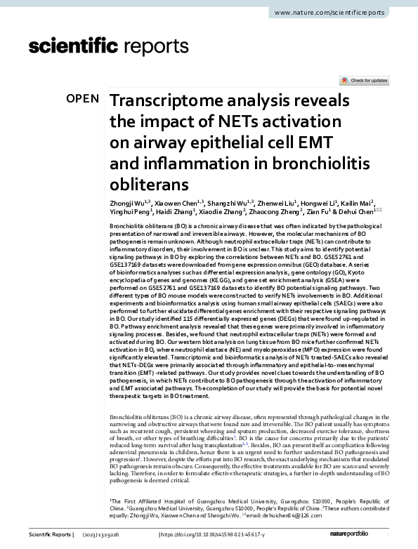 (PDF) Transcriptome analysis reveals the impact of NETs activation on ...