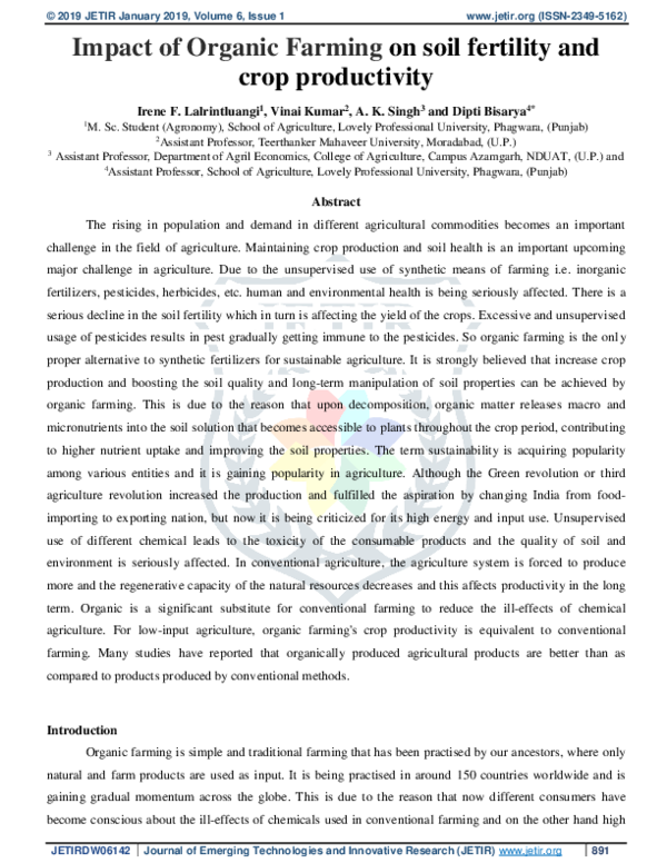 (PDF) Impact of Organic Farming on soil fertility and crop productivity