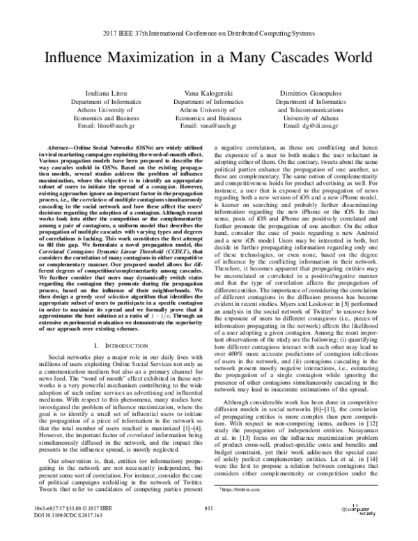 (PDF) Influence Maximization in a Many Cascades World