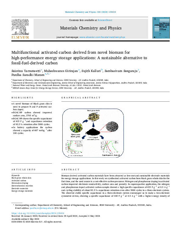 (PDF) Multifunctional activated carbon derived from novel biomass for ...