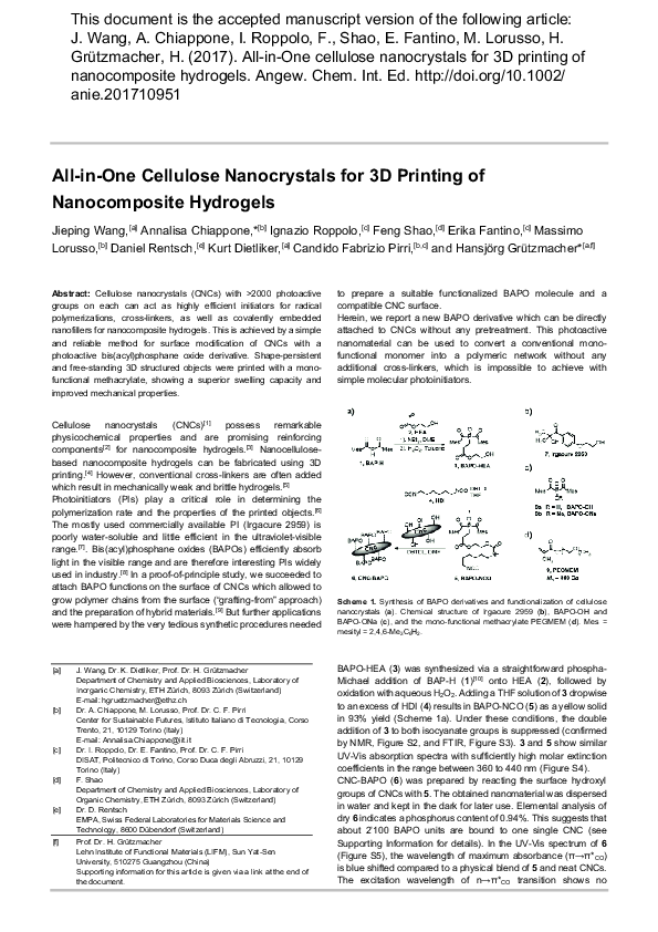(PDF) All-in-One Cellulose Nanocrystals for 3D Printing of ...