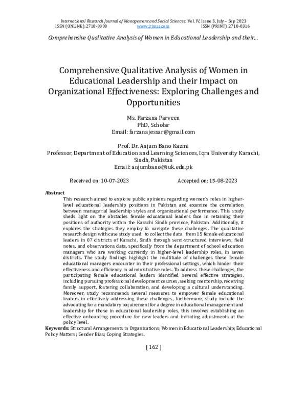 (PDF) Comprehensive Qualitative Analysis of Women in Educational ...
