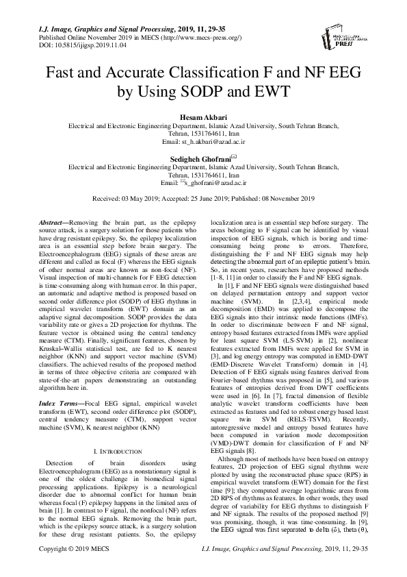(PDF) Fast and Accurate Classification F and NF EEG by Using SODP and EWT