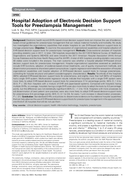 (PDF) Hospital Adoption of Electronic Decision Support Tools for ...