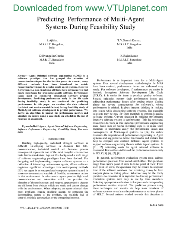 (PDF) Predicting Performance of Multi-Agent systems during feasibility ...