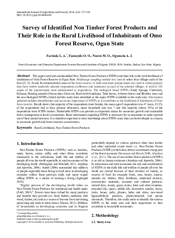 (PDF) Survey of identified Non Timber Forest Products and their role in ...