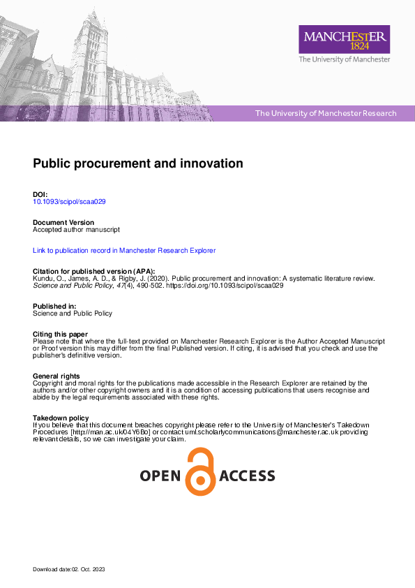 (PDF) Public procurement and innovation: a systematic literature review