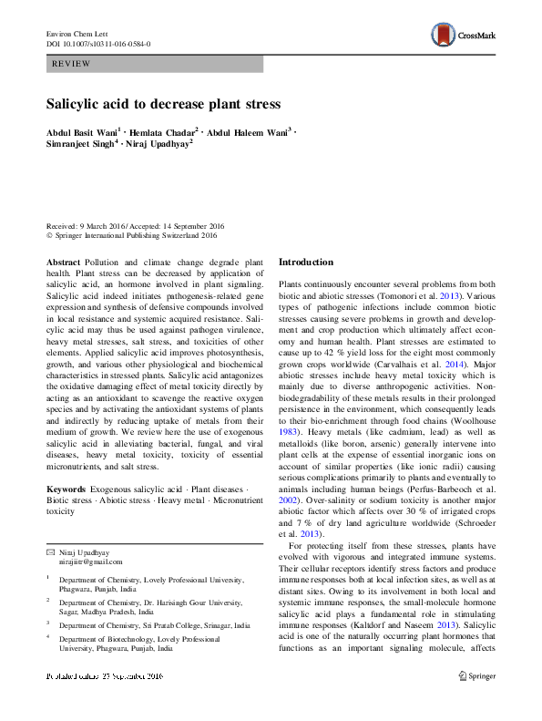 (PDF) Salicylic acid to decrease plant stress