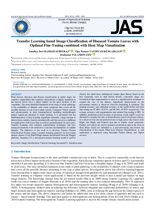 (PDF) Transfer Learning based Image Classification of Diseased Tomato ...