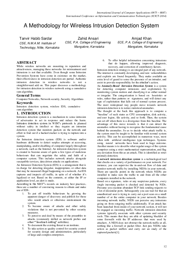 (PDF) A Methodology for Wireless Intrusion Detection System