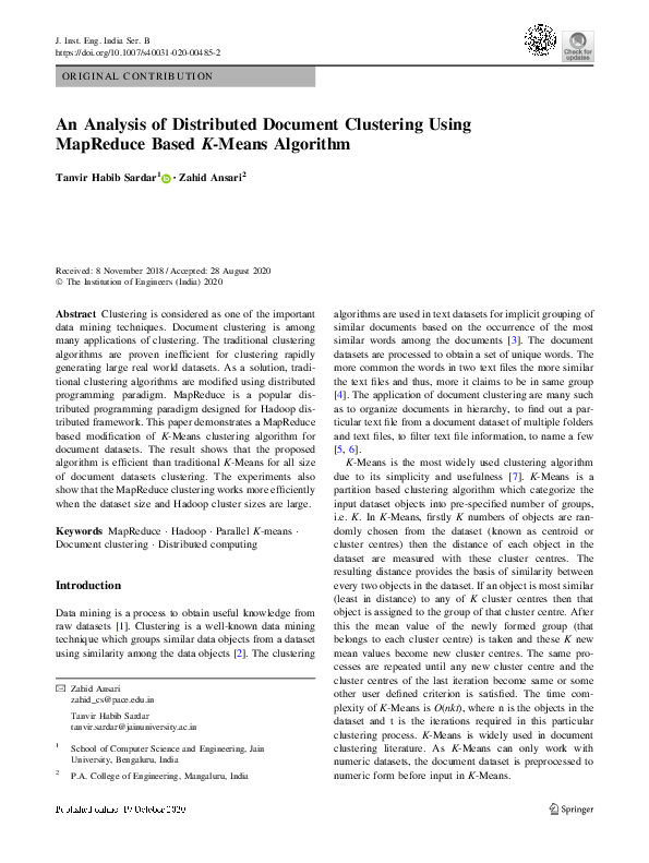 (PDF) An Analysis of Distributed Document Clustering Using MapReduce ...
