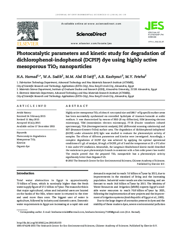 (PDF) Photocatalytic parameters and kinetic study for degradation of ...