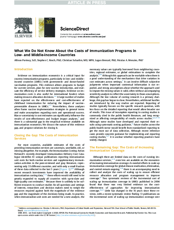 (PDF) What We Do Not Know About the Costs of Immunization Programs in ...
