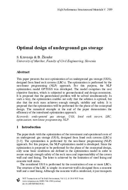 (PDF) Optimal design of underground gas storage