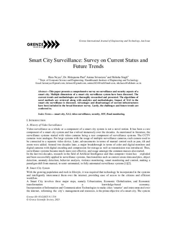 (PDF) Smart City Surveillance: Survey on Current Status and Future Trends
