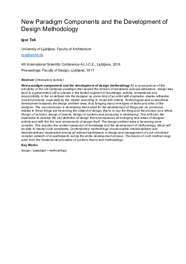 (PDF) New Paradigm Components and the Development of Design Methodology
