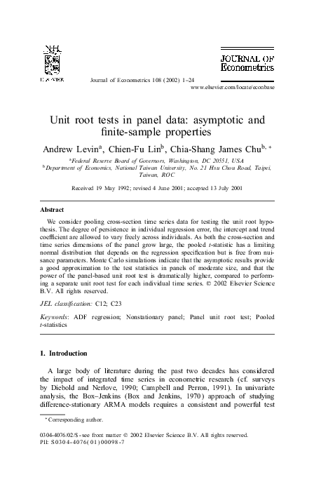 (PDF) Unit root tests in panel data: asymptotic and finite-sample ...