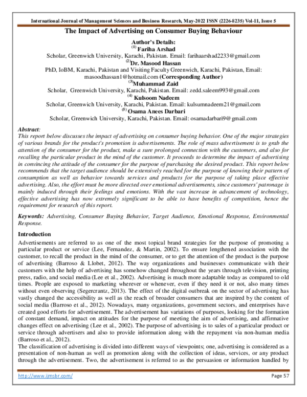 (PDF) The Impact of Advertising on Consumer Buying Behaviour