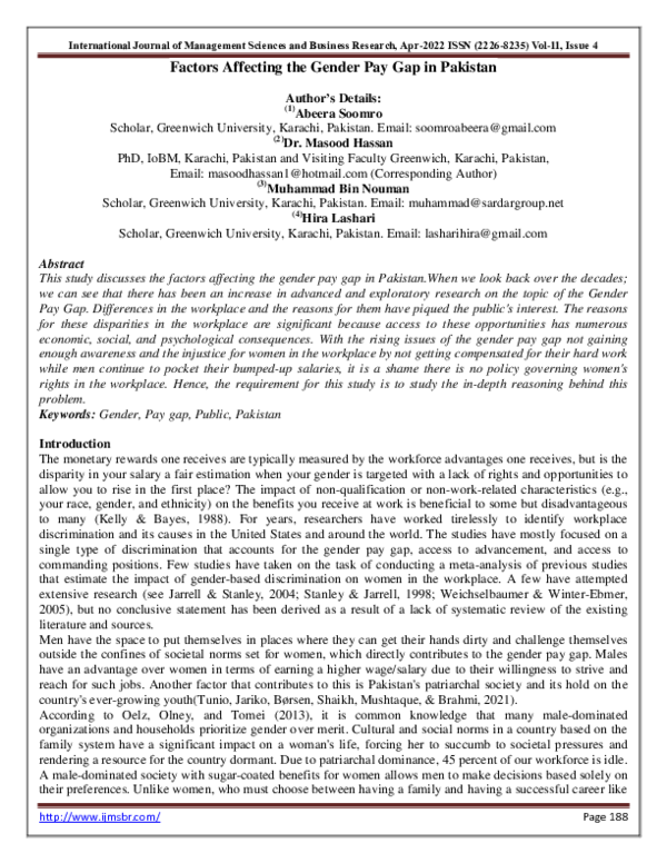 (PDF) Factors Affecting the Gender Pay Gap in Pakistan