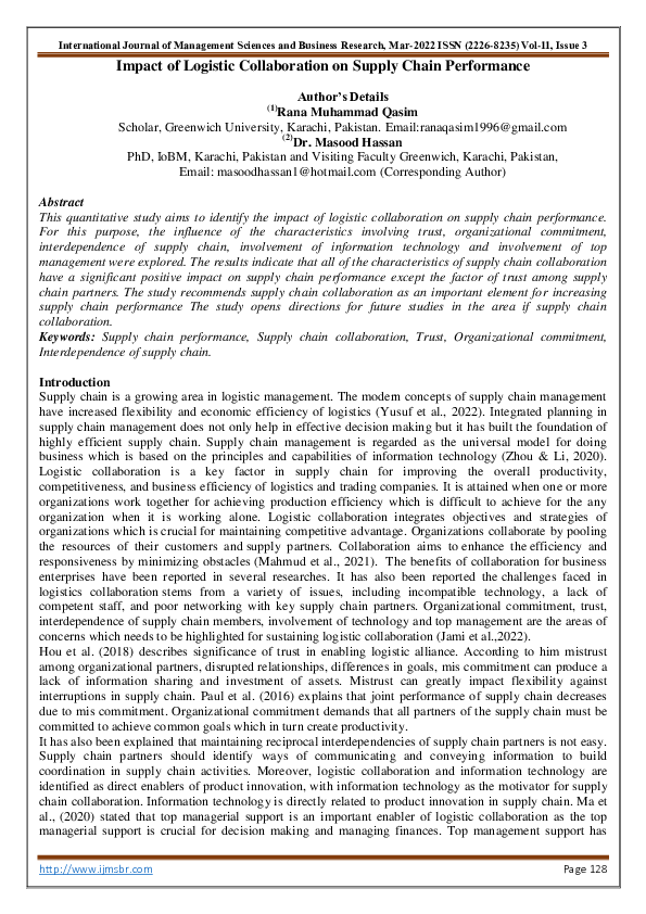 (PDF) Impact of Logistic Collaboration on Supply Chain Performance