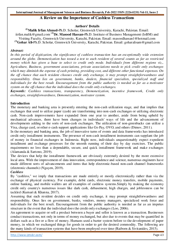 (PDF) A Review on the Importance of Cashless Transactions