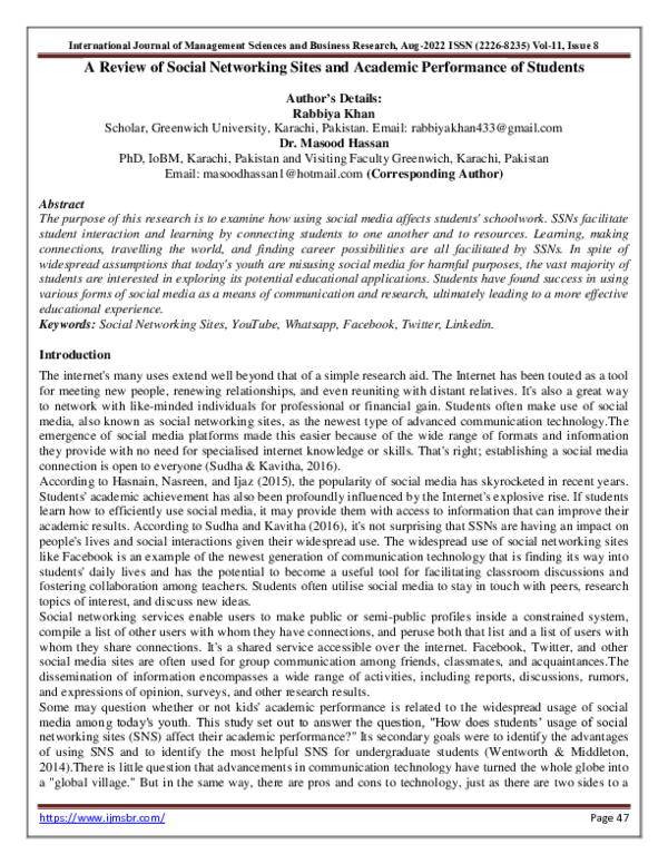 (PDF) A Review of Social Networking Sites and Academic Performance of ...
