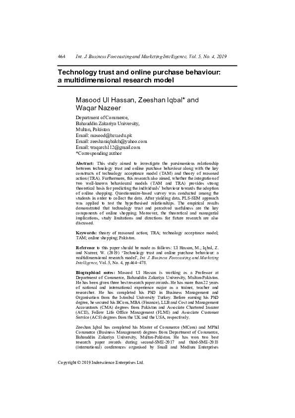 (PDF) Technology trust and online purchase behaviour: A ...