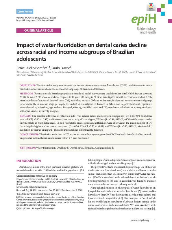 (PDF) Impact of water fluoridation on dental caries decline across ...