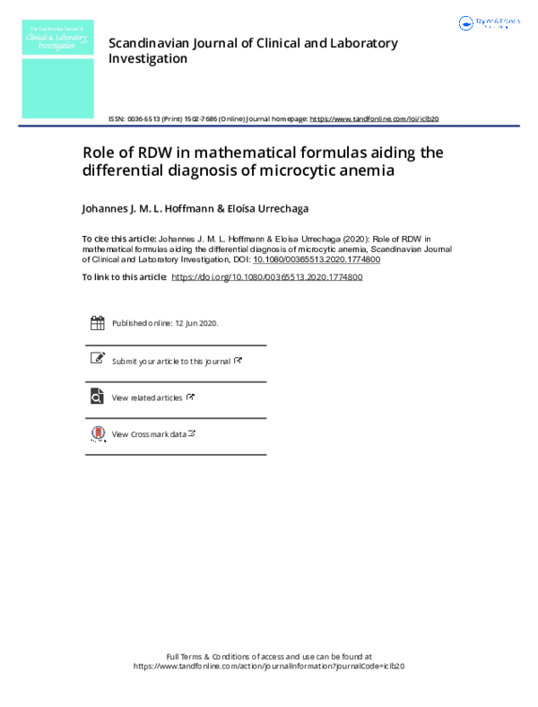 (PDF) Role of RDW in mathematical formulas aiding the differential ...