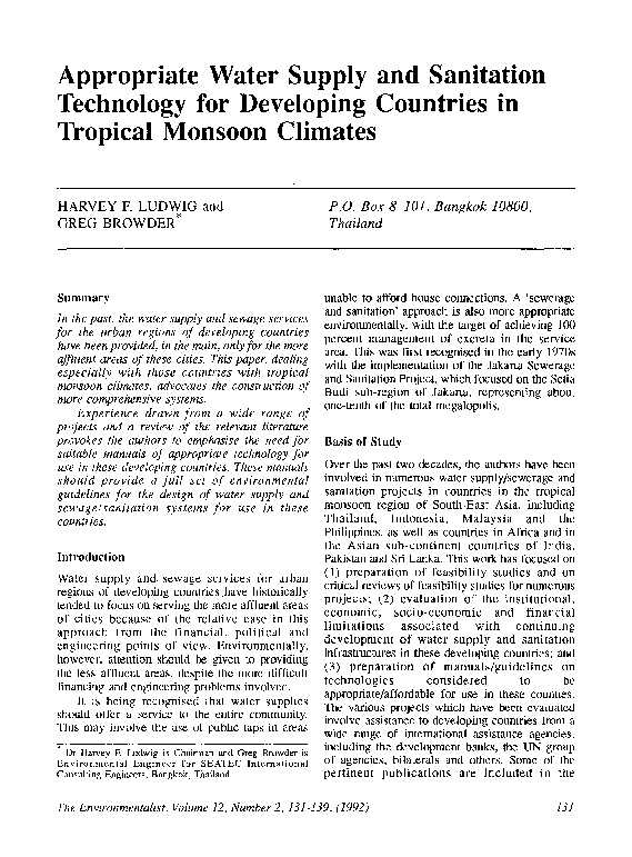 (PDF) Appropriate water supply and sanitation technology for developing ...