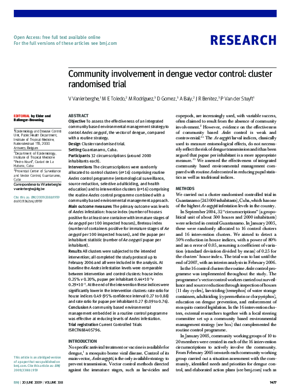 (PDF) Community involvement in dengue vector control: cluster ...