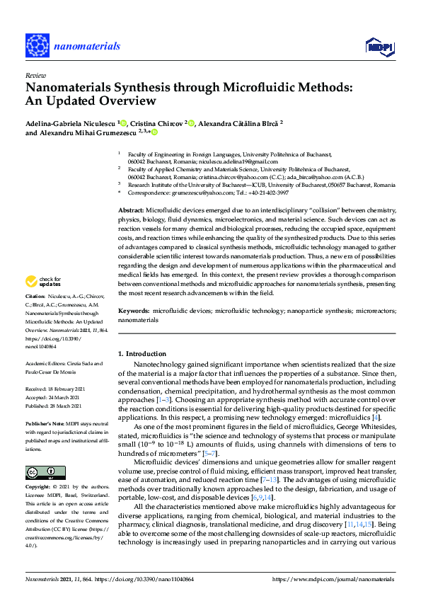 (PDF) Nanomaterials Synthesis through Microfluidic Methods: An Updated ...