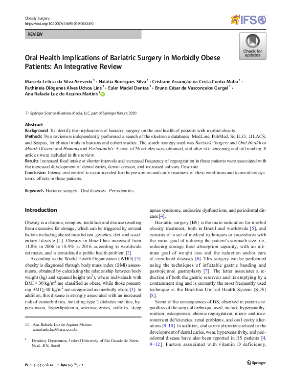 (PDF) Oral Health Implications of Bariatric Surgery in Morbidly Obese ...