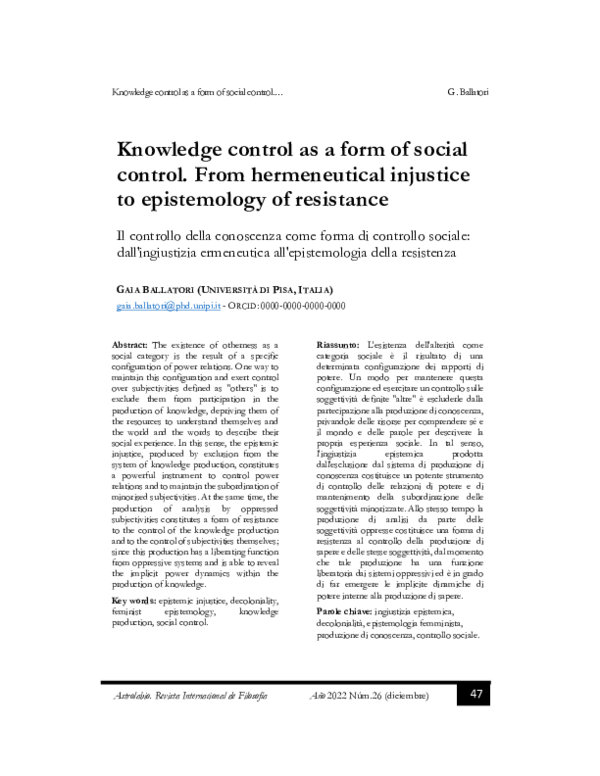 (PDF) Knowledge control as a form of social control. From hermeneutical ...