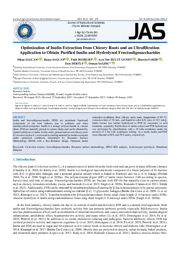 (PDF) Optimization of Inulin Extraction from Chicory Roots and an ...