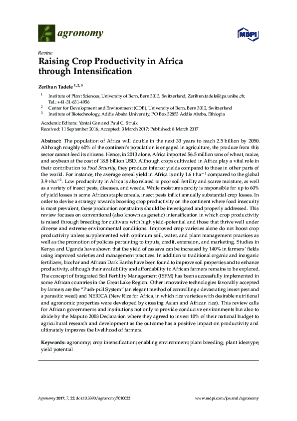 (PDF) Raising Crop Productivity in Africa through Intensification