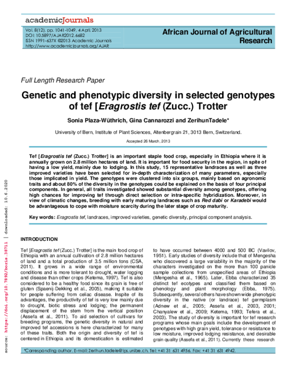 (PDF) Genetic and phenotypic diversity in selected genotypes of tef ...