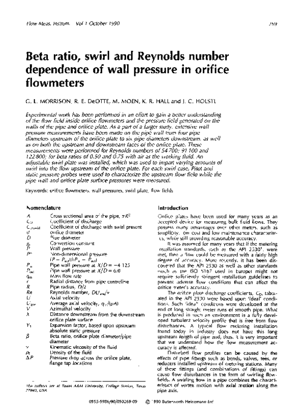 (PDF) Beta ratio, swirl and Reynolds number dependence of wall pressure ...