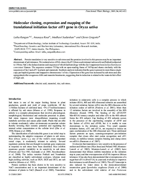 (PDF) Molecular cloning, expression and mapping of the translational ...