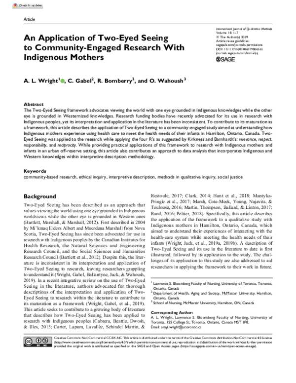 (PDF) An Application of Two-Eyed Seeing to Community-Engaged Research ...