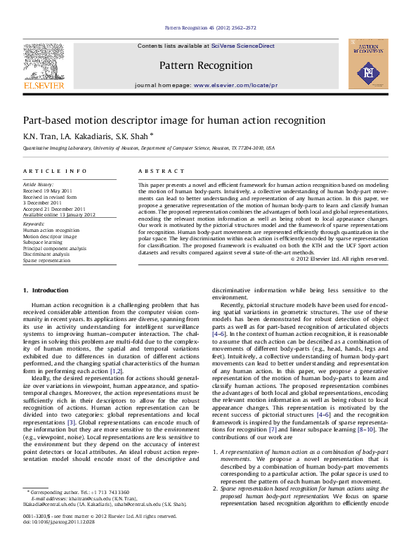 (PDF) Part-based motion descriptor image for human action recognition