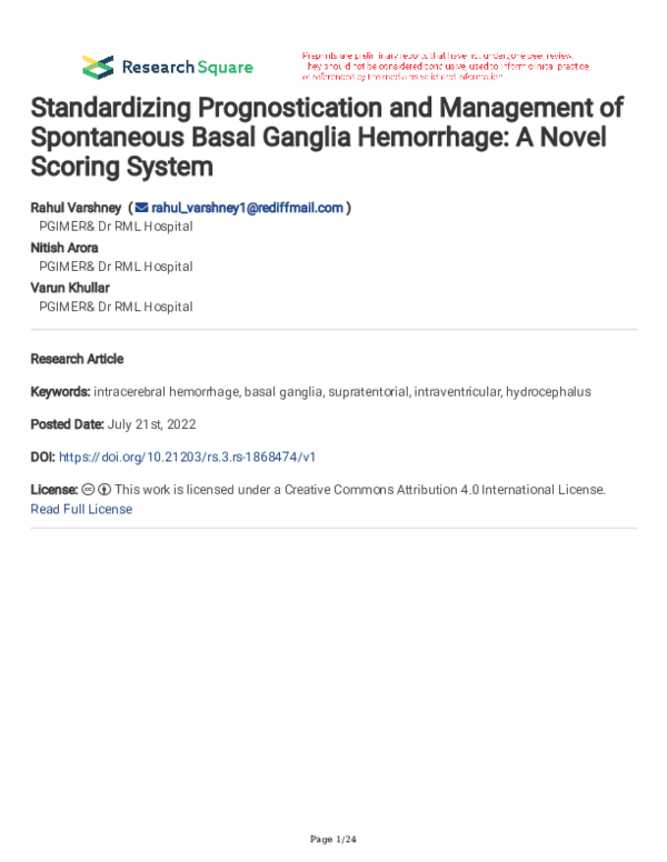 (PDF) Standardizing Prognostication and Management of Spontaneous Basal ...