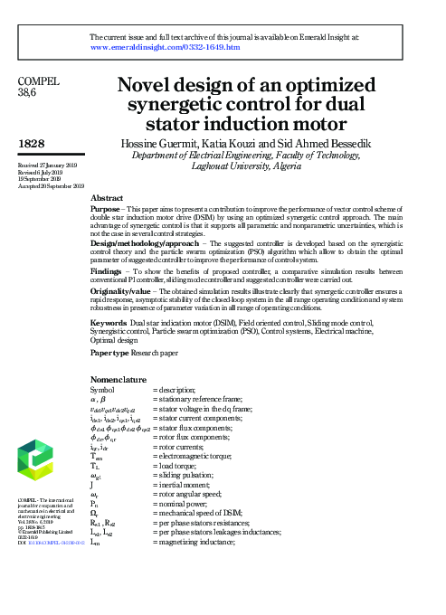 (PDF) Novel design of an optimized synergetic control for dual stator ...