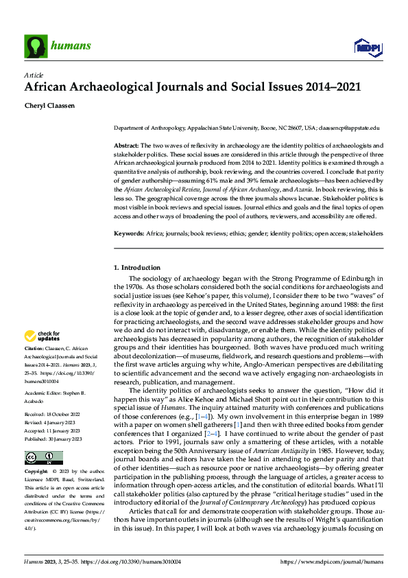(PDF) African Archaeological Journals and Social Issues 2014–2021